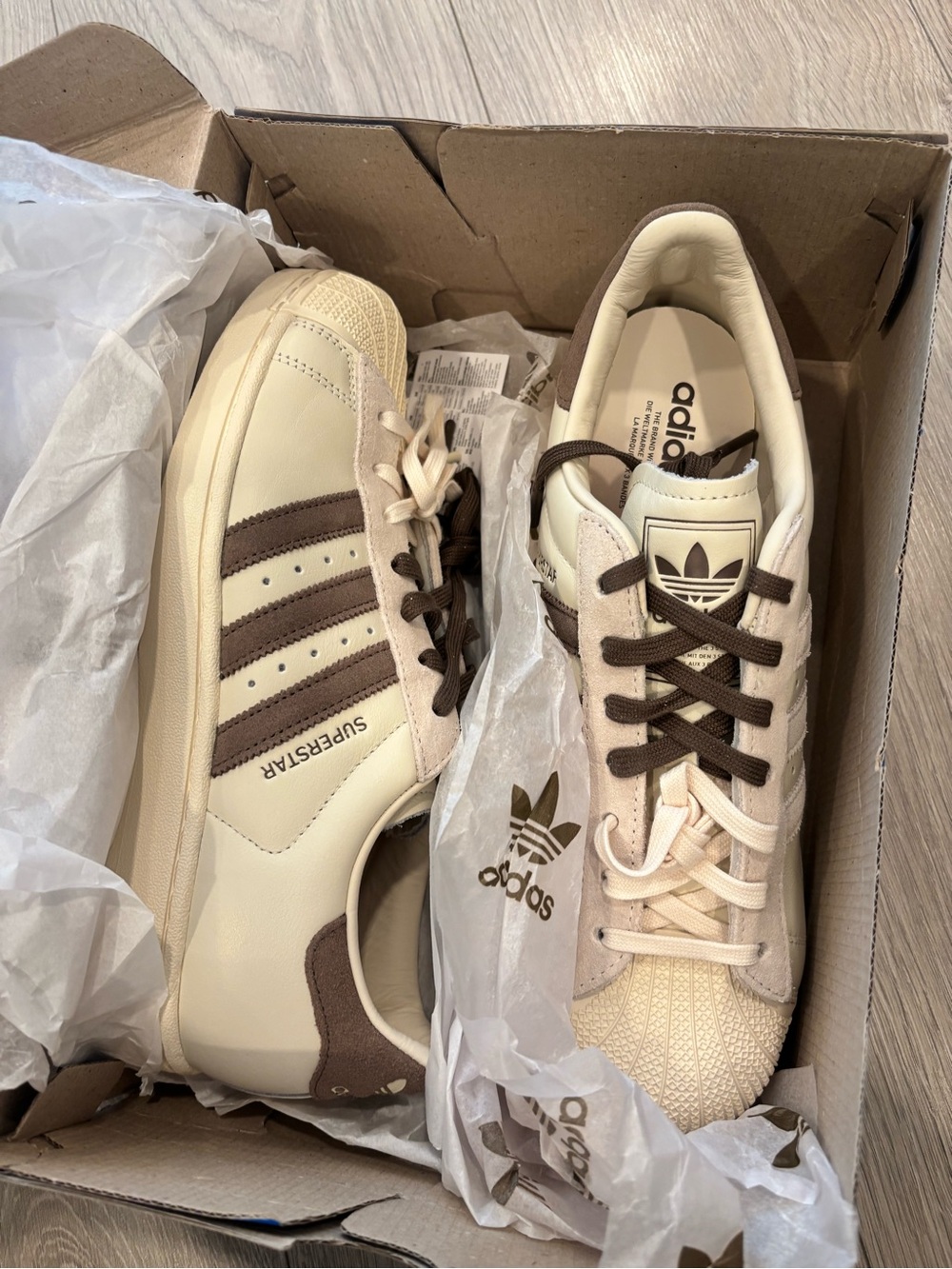 Adidas Molly Mae UK exclusive Superstar Sneakers in Cream & Brown